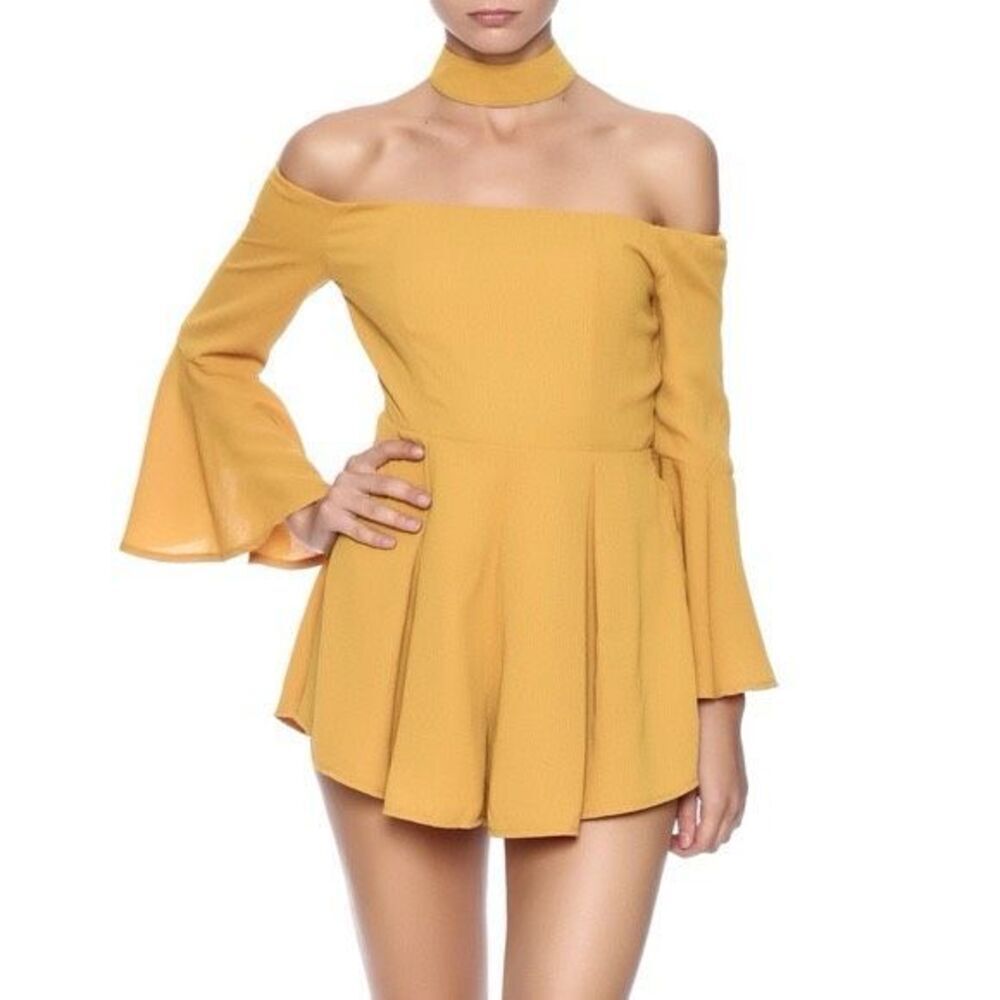 L’atiste By Amy Mustard Yellow Choker Romper Size Small